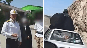 نشستن زن جوان روی سقف پراید در حال حرکت!