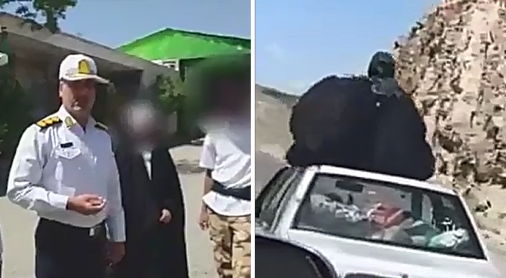 نشستن زن جوان روی سقف پراید در حال حرکت!