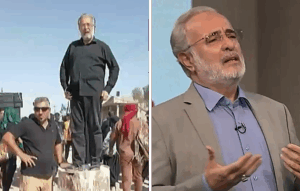سقوط مجری معروف صداوسیما از روی بشکه در راهپیمایی اربعین