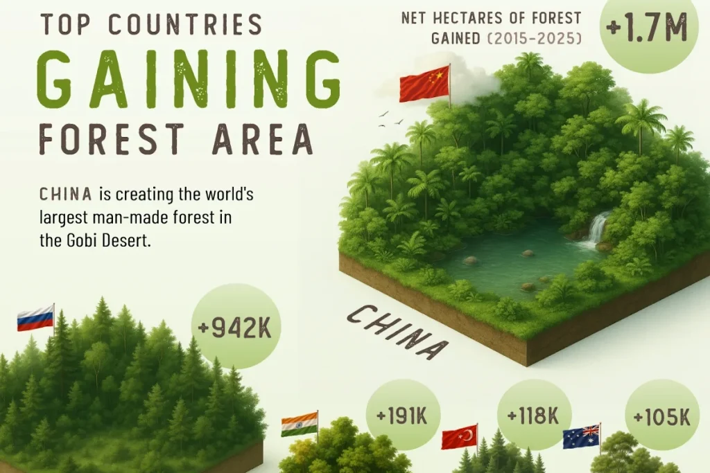 کشورهایی که در دهه اخیر بیشترین رشد جنگل داشتهاند