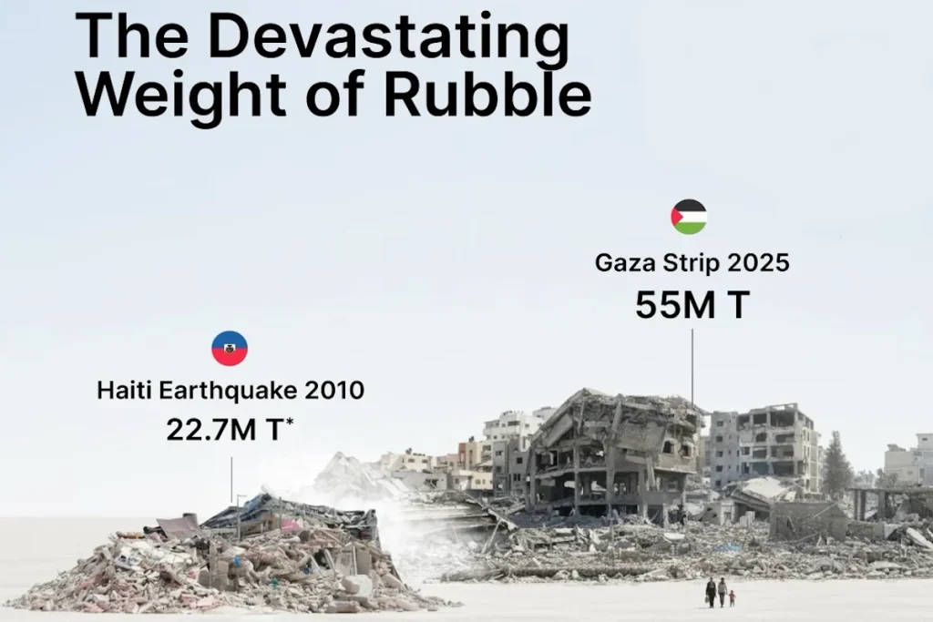 برآورد حجم آوار در غزه بعد از دو سال جنگ و مقایسه با زلزله هائیتی