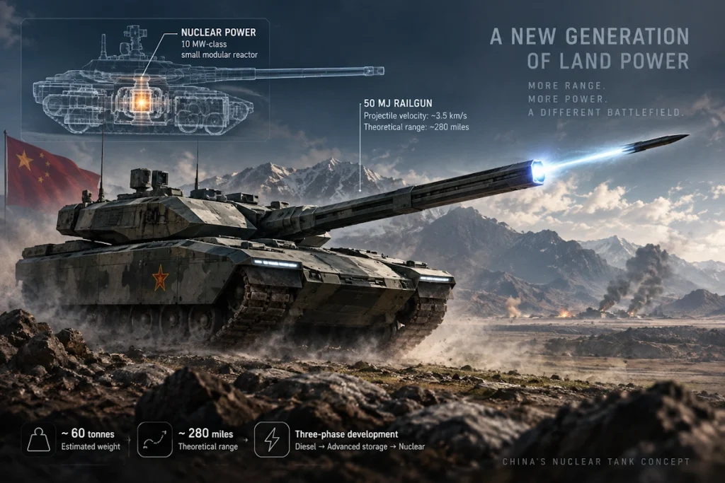 پژوهشگران چینی طرح تانک هستهای مجهز به توپ ریلی را ارائه کردند